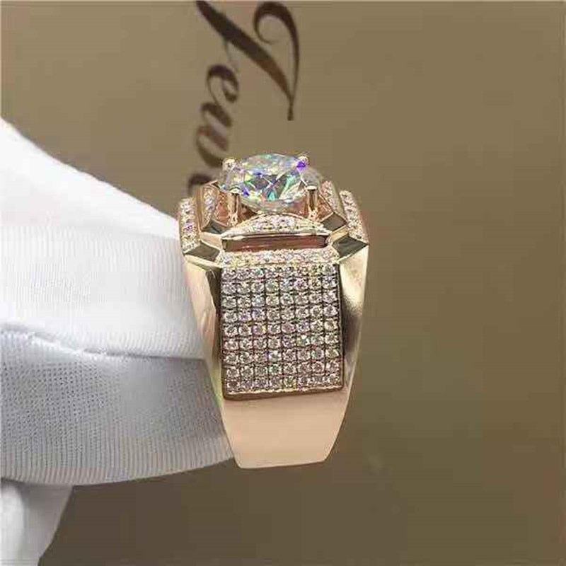 Luxurious Men's Rose Gold Natural Birthstone Crystal Ring