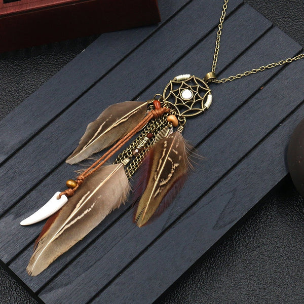 Bohemian hot sale feather necklace