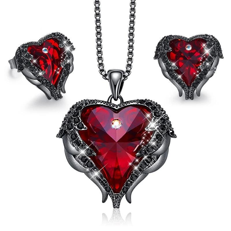 Women Necklace Earrings Jewelry Set With Crystals Women Heart Pendant Stud Fashion