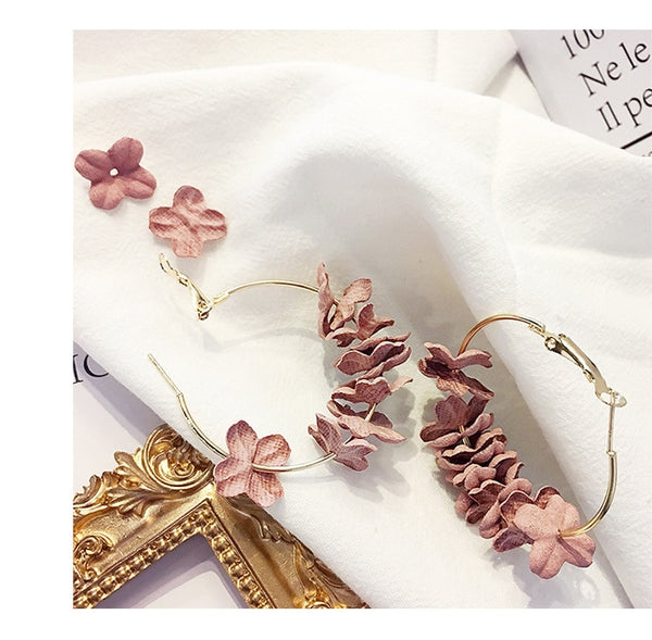 Elegant Fabric Flower Drop Earrings