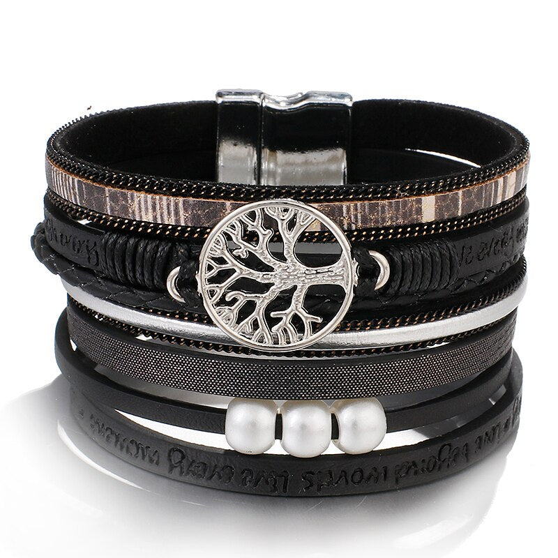Tree of Life Charm Pearl Leather Bracelets