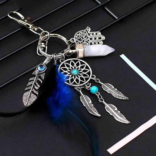 Small Handmade Feather Dream Catcher Keyring Keychain