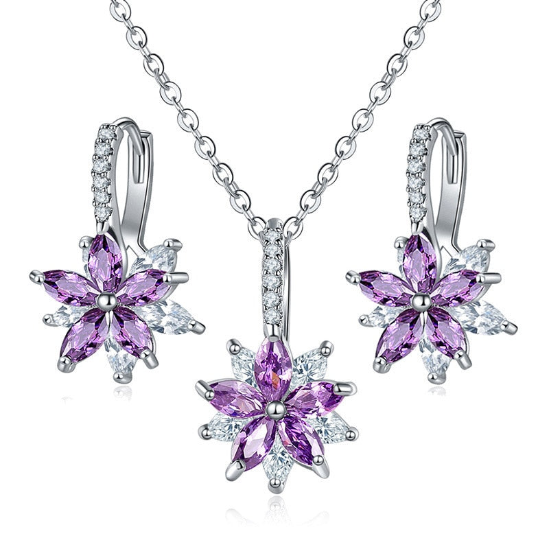 Flowers Bridal Jewelry Sets Necklace Earrings