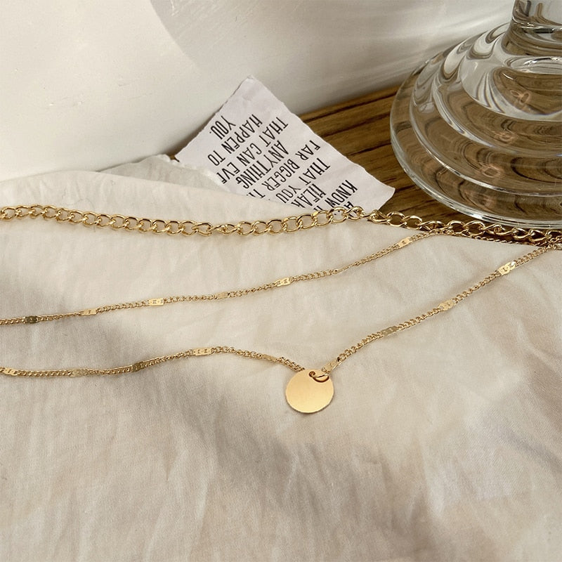 Vintage necklace on neck Gold chain Women's jewelry