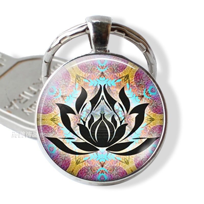 7 Chakra Yoga Om Symbol Keychain