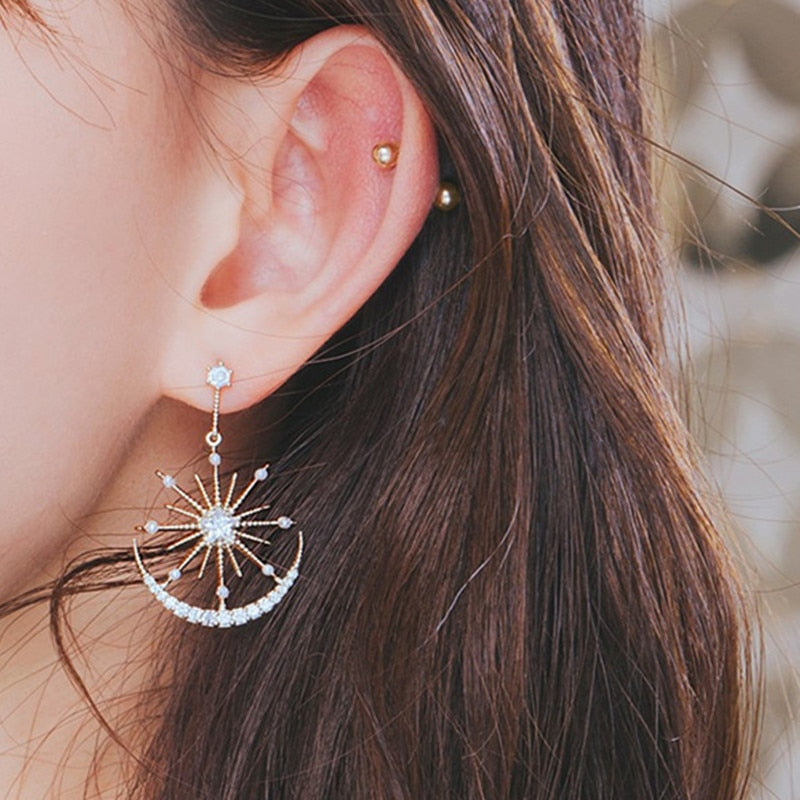 Dangle Solar Moon Crystal Earrings