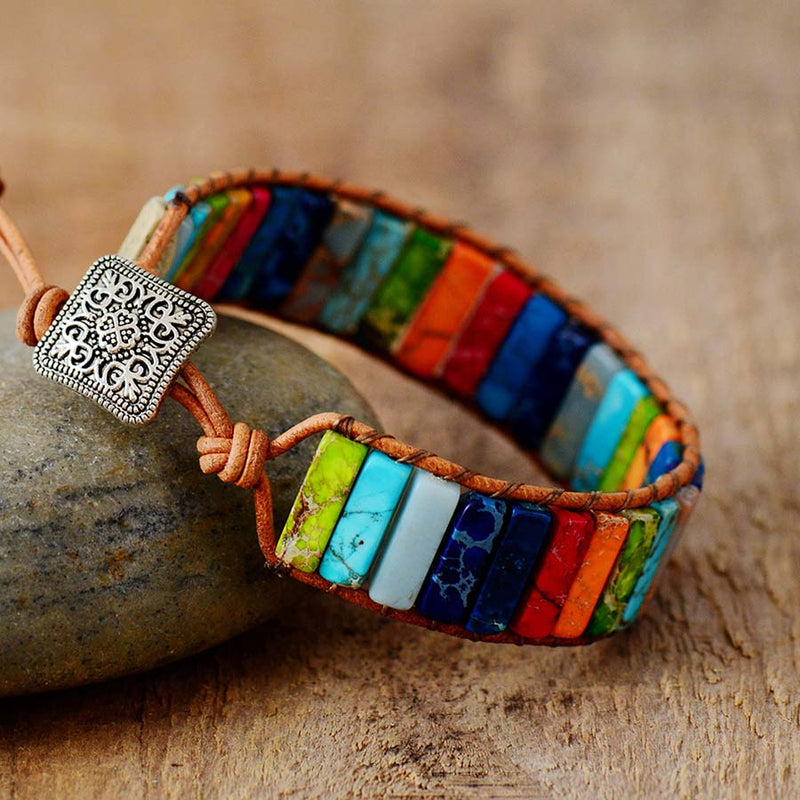Handmade Multi Color Natural Stone Tube Beads Leather Wrap Couples Bracelets