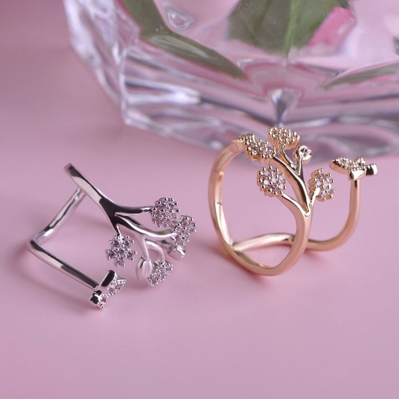 Luxury Crystal Butterfly Tree Leaf Wedding Rings