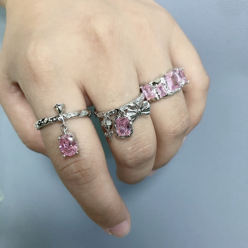 Pink Crystal Opal Broken Heart Rings