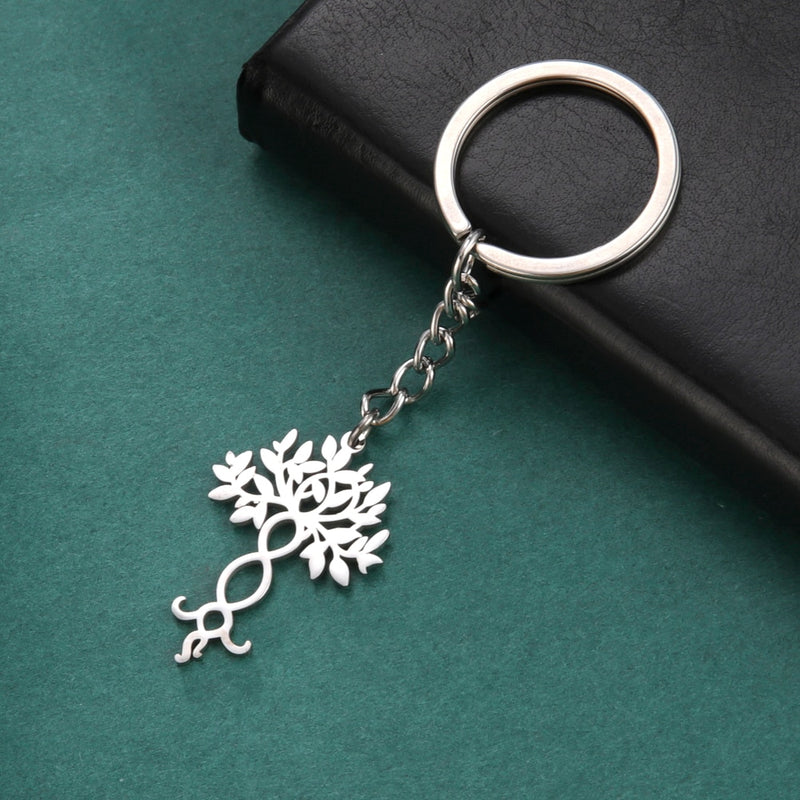 Stainless Steel Tree of Life Cross Keychain