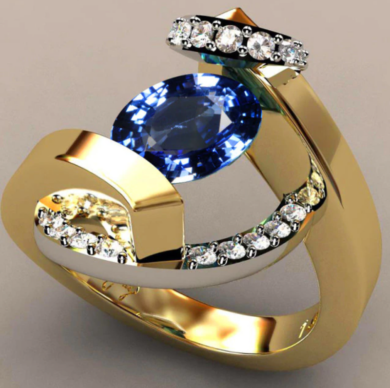 Bling Rings for Men Women Metal Big Stone Geometric Square Finger Ring Gold Color Large Hearts Ring