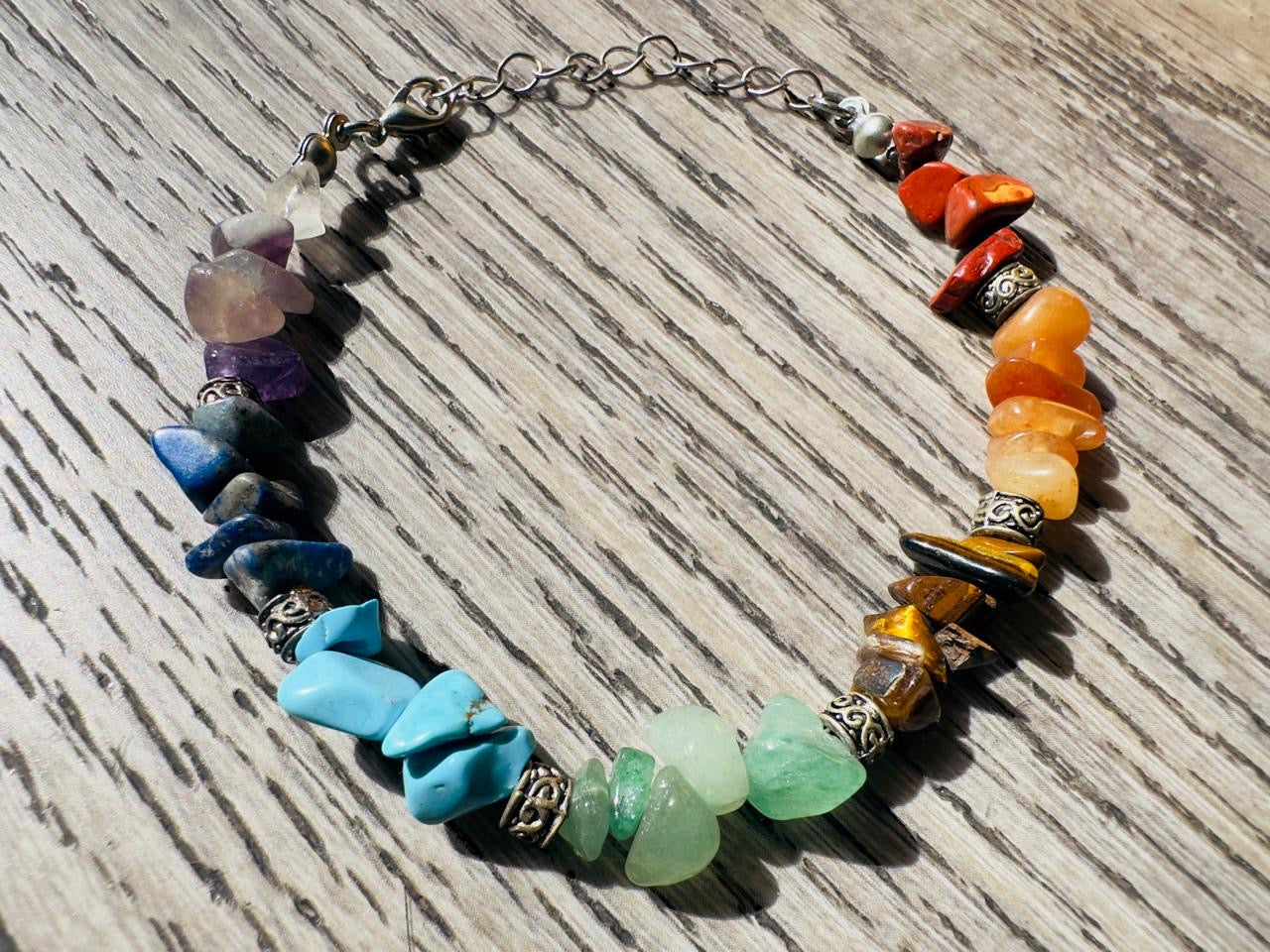Adjustable 7 Chakra Crystal Chip Bracelet