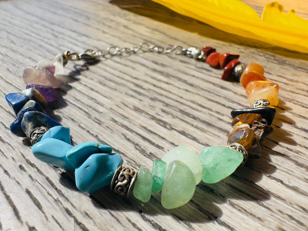 Adjustable 7 Chakra Crystal Chip Bracelet
