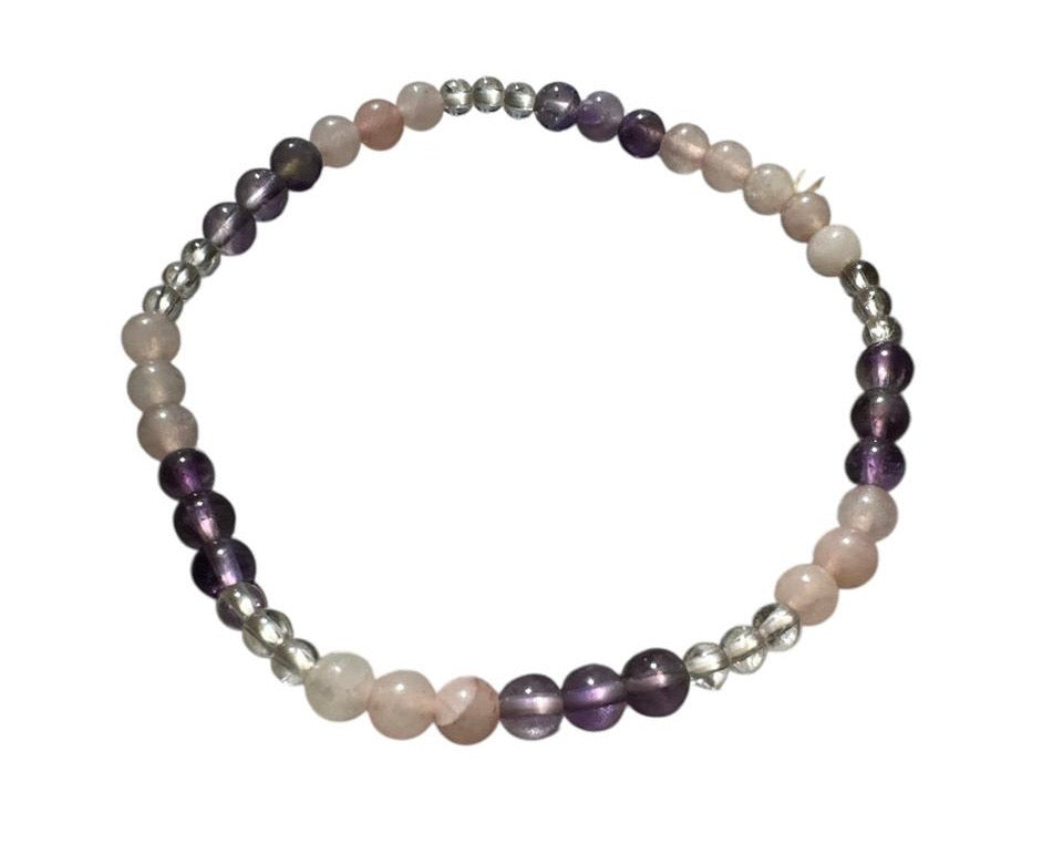Amavida Amethyst, Rose Quartz & Clear Quartz Bracelet (6mm)