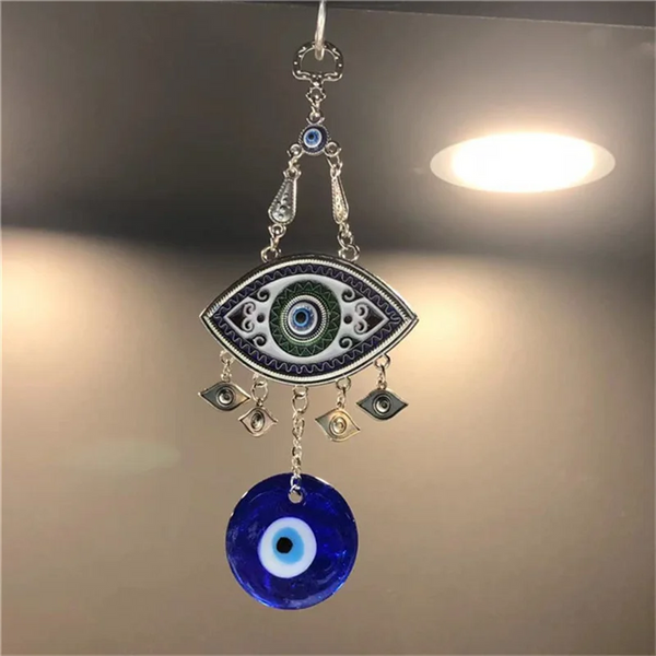 Quartz Crystal Evil Eye Hand Tassel Car Hanging