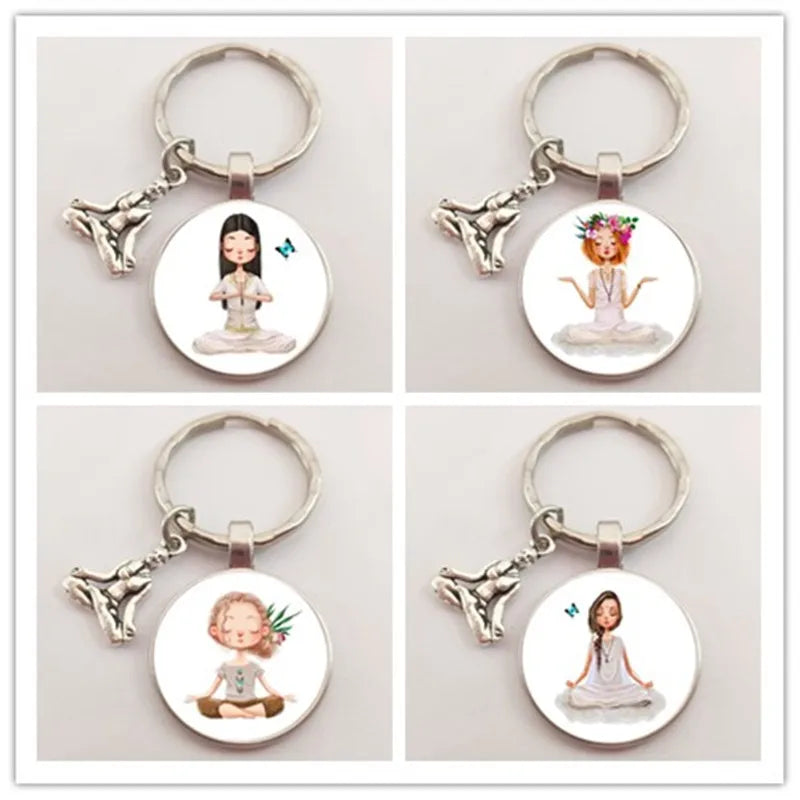Modern 'I Love Yoga' Glass Keychain - Buddha Style