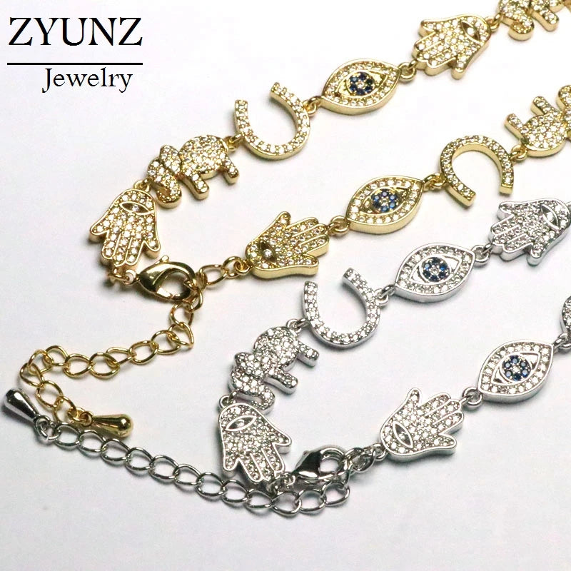 Gold & Silver CZ Link Chain - Eye, Moon, Star, Heart