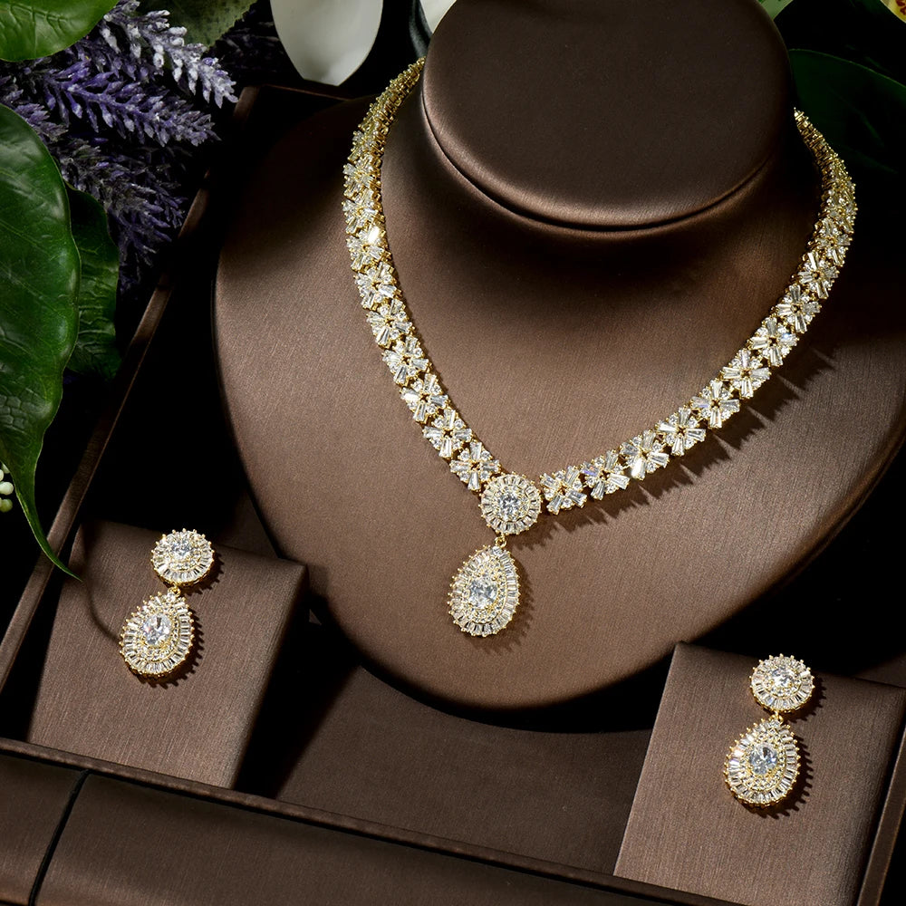 Dubai White Gold Plated Cubic Zirconia Necklace Earring Set