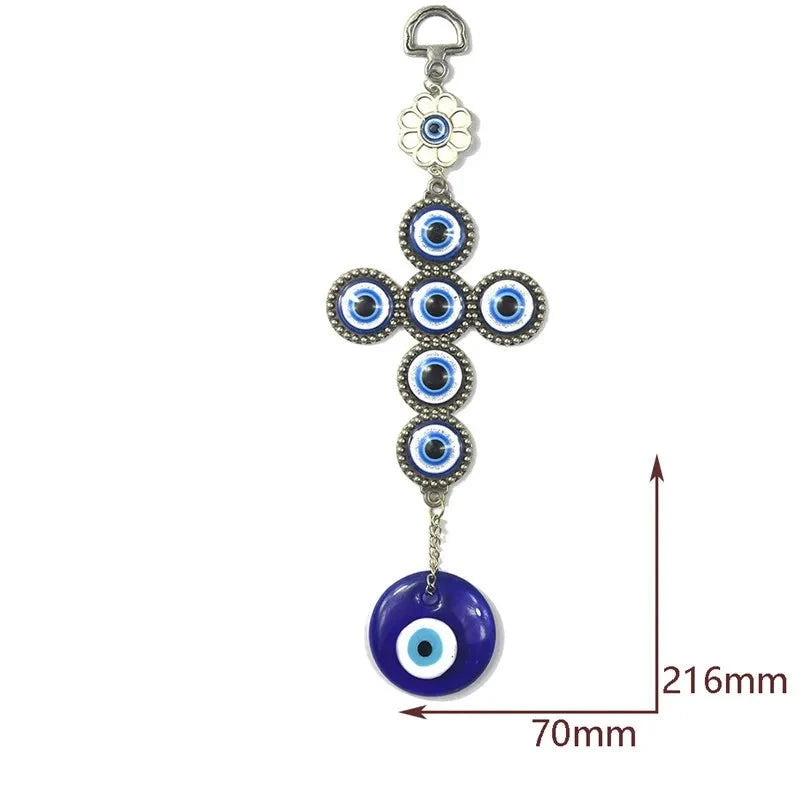Turkish Blue Evil Eye Cross Amulet Pendant