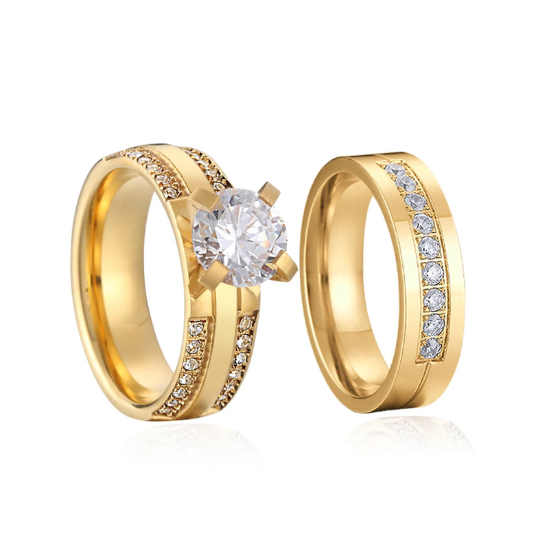 Gold Plated CZ Diamond Wedding Rings for Couples