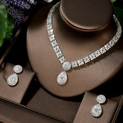 Dubai White Gold Plated Cubic Zirconia Necklace Earring Set