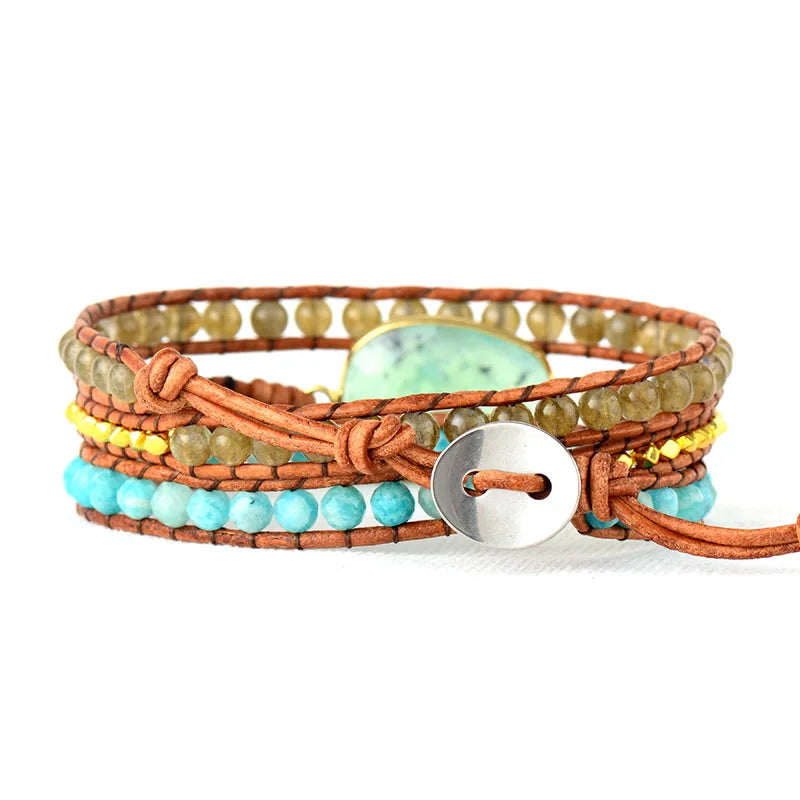 Women's Jade & Leather Wrap Bracelets 