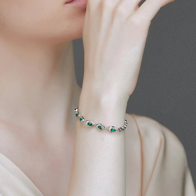 Emerald Water Drop 925 Silver Bracelet
