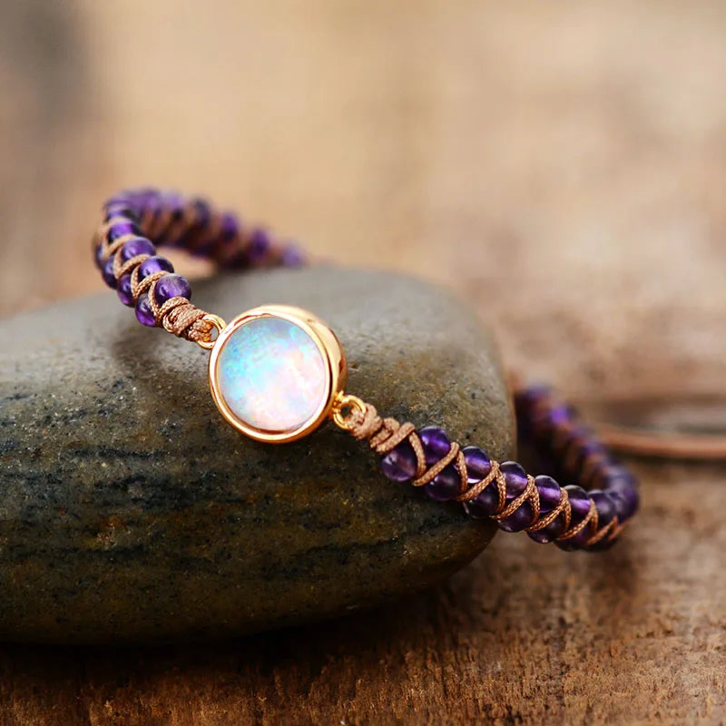 Amethyst & Opal Stone Wrap Bracelet