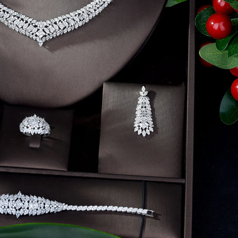 Luxury Cubic Zirconia Necklace Earring Bracelet Set