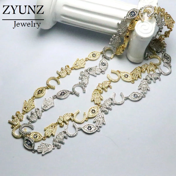 Gold & Silver CZ Link Chain - Eye, Moon, Star, Heart