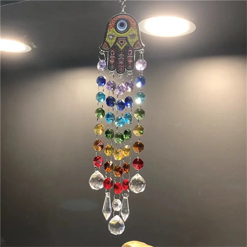 Quartz Crystal Evil Eye Hand Tassel Car Hanging