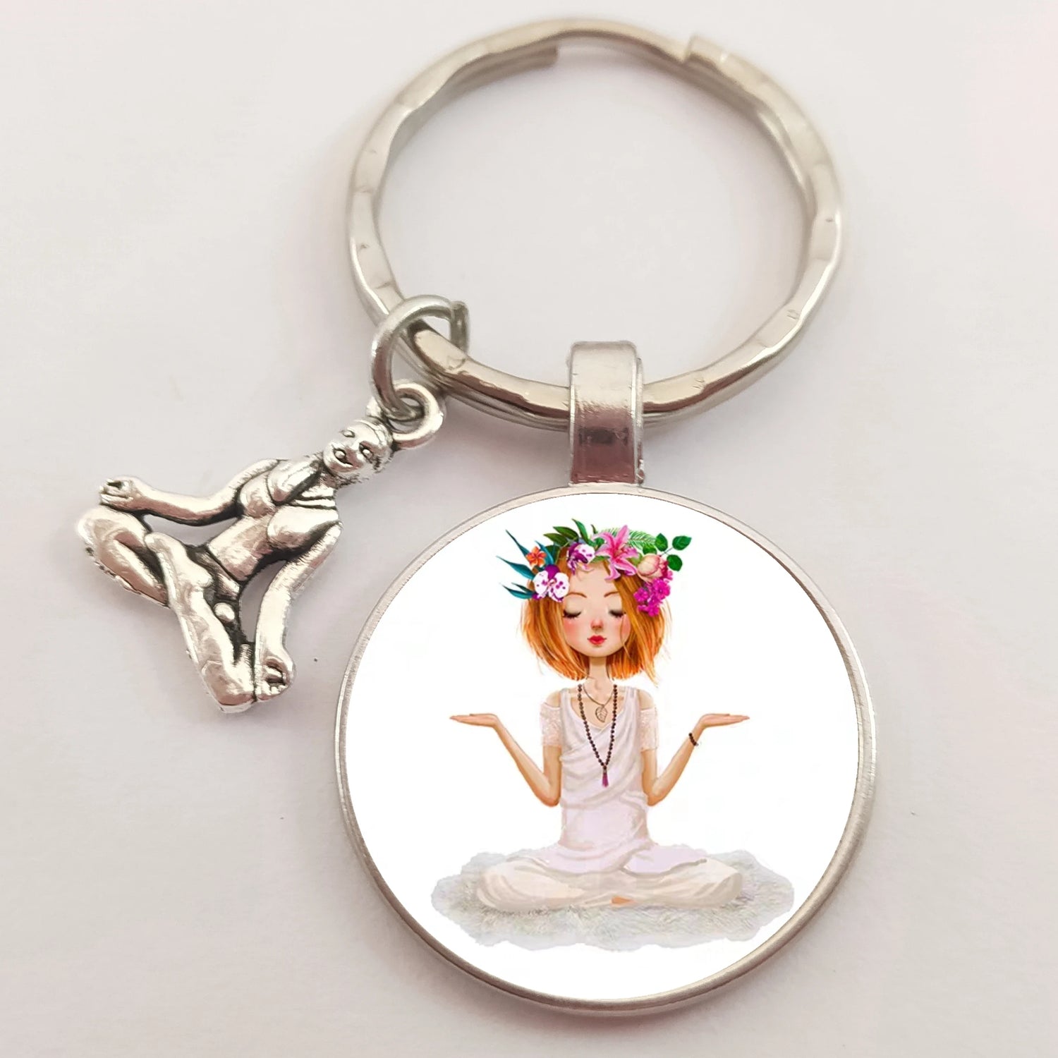 Modern 'I Love Yoga' Glass Keychain - Buddha Style