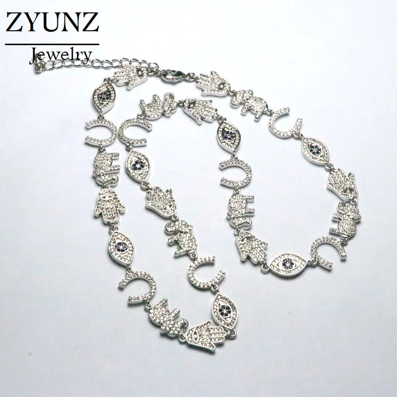 Gold & Silver CZ Link Chain - Eye, Moon, Star, Heart