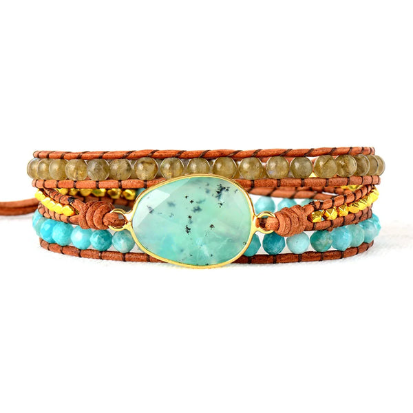 Women's Jade & Leather Wrap Bracelets 