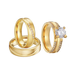 Exotic Golden Wedding & Engagement Rings Set