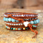 5 Strand Gemstone Leather Wrap Bracelet 