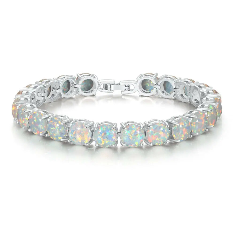 White Fire Opal Chain Bracelet for Women