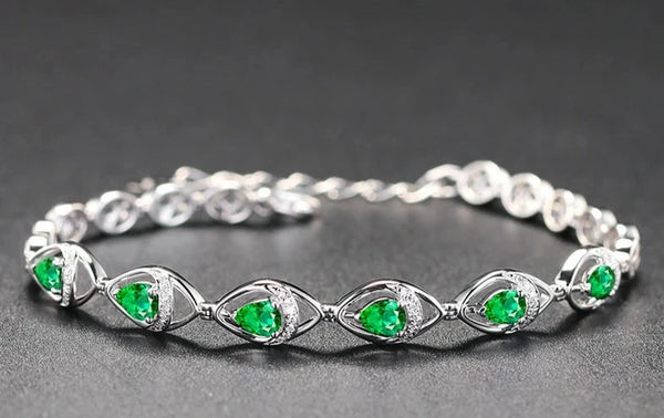 Emerald Water Drop 925 Silver Bracelet
