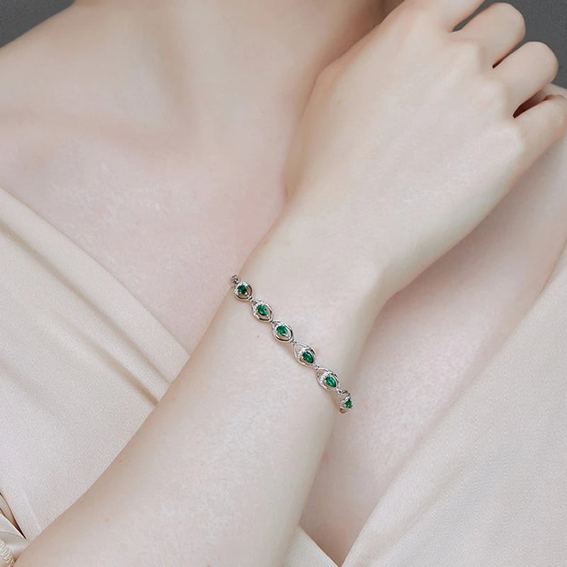 Emerald Water Drop 925 Silver Bracelet