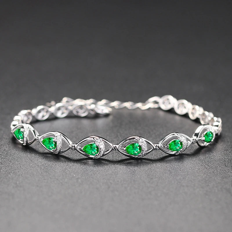 Emerald Water Drop 925 Silver Bracelet