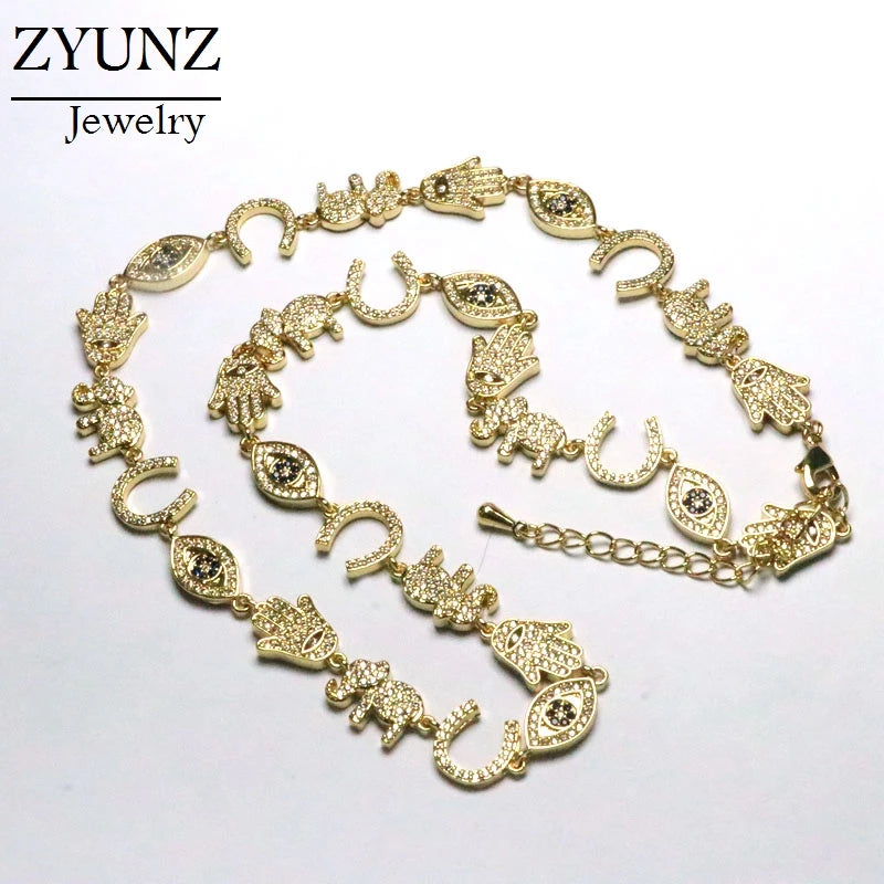 Gold & Silver CZ Link Chain - Eye, Moon, Star, Heart