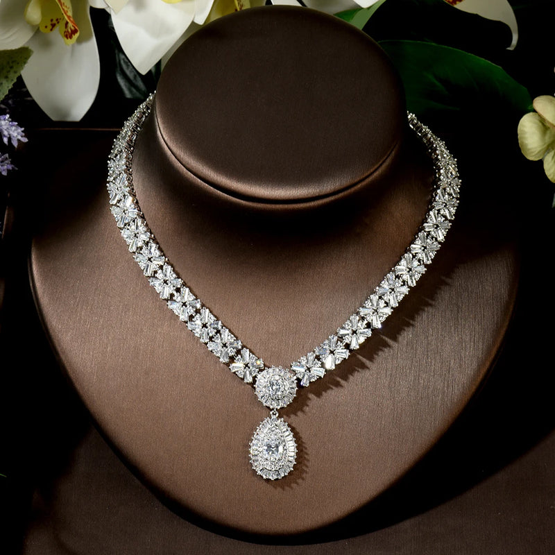 Dubai White Gold Plated Cubic Zirconia Necklace Earring Set