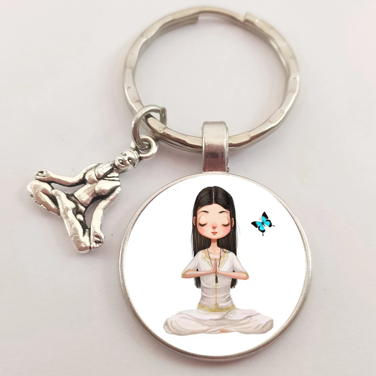Modern 'I Love Yoga' Glass Keychain - Buddha Style