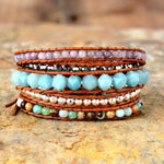 5 Strand Gemstone Leather Wrap Bracelet 