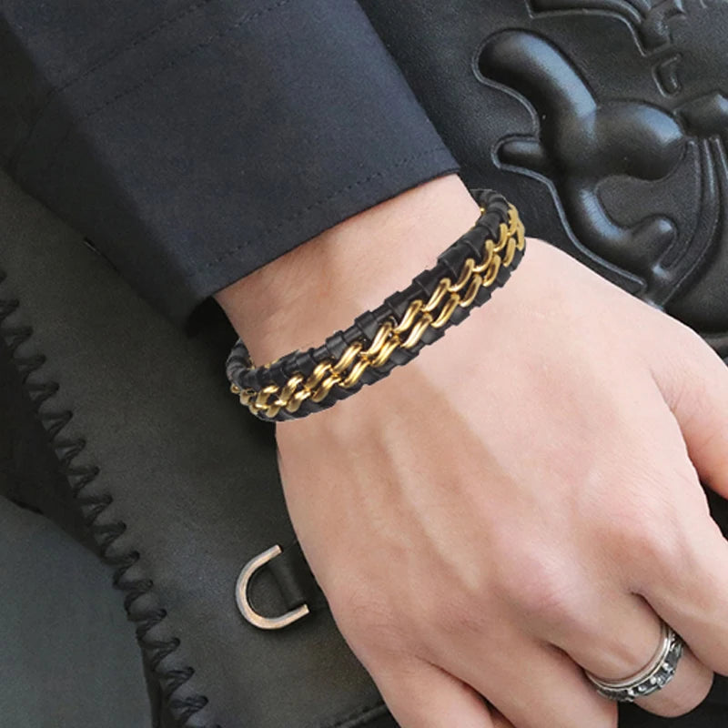Men's Leather Chain Bracelet