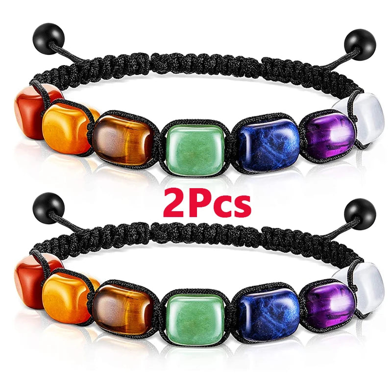2Pcs 7 Chakra Reiki Healing Crystal Yoga Bracelets 