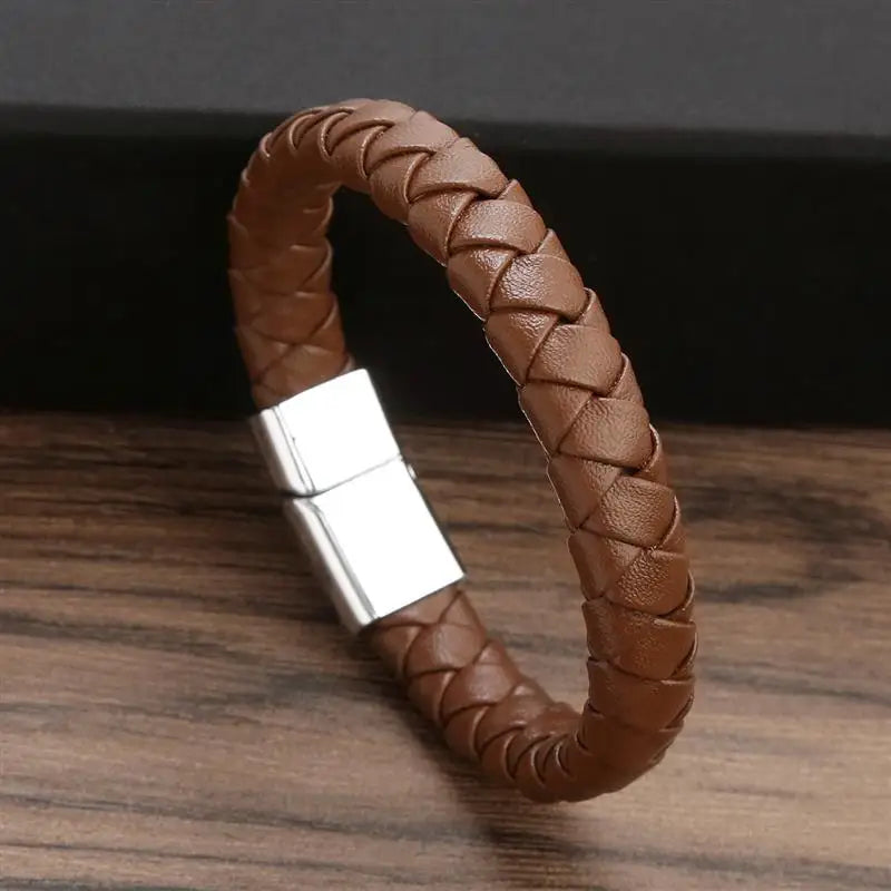 Men's Gold-Plated Leather Bracelet 