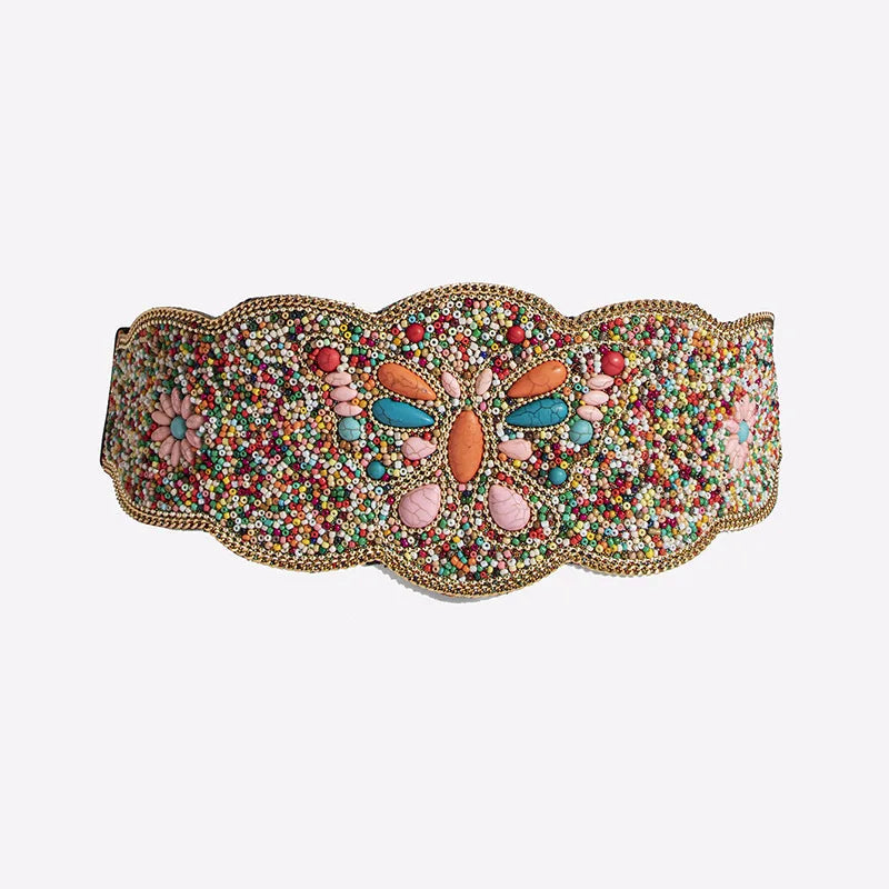 Turquoise Beads Elastic Corset Belt