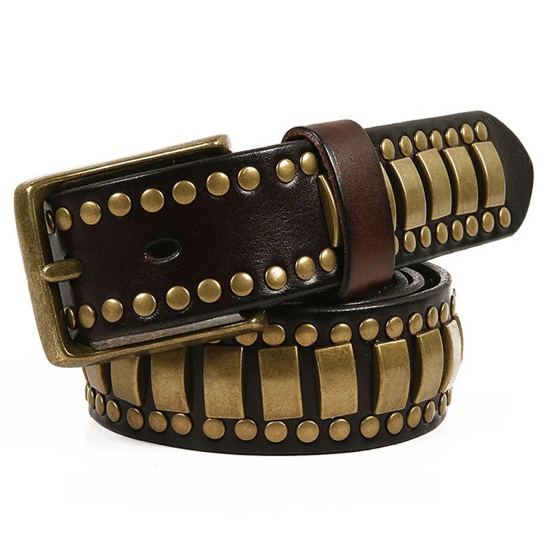 Genuine Leather Rivet Belt Handmade Casual Style