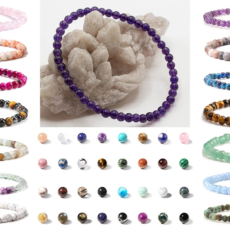 Unisex Natural Stone Beaded Elastic Bracelet